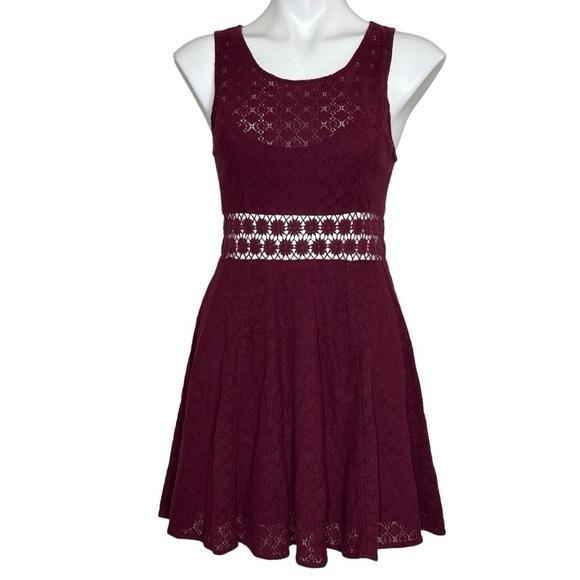 Free People burgundy skater dress with cutouts 8 - Picture 2 of 7